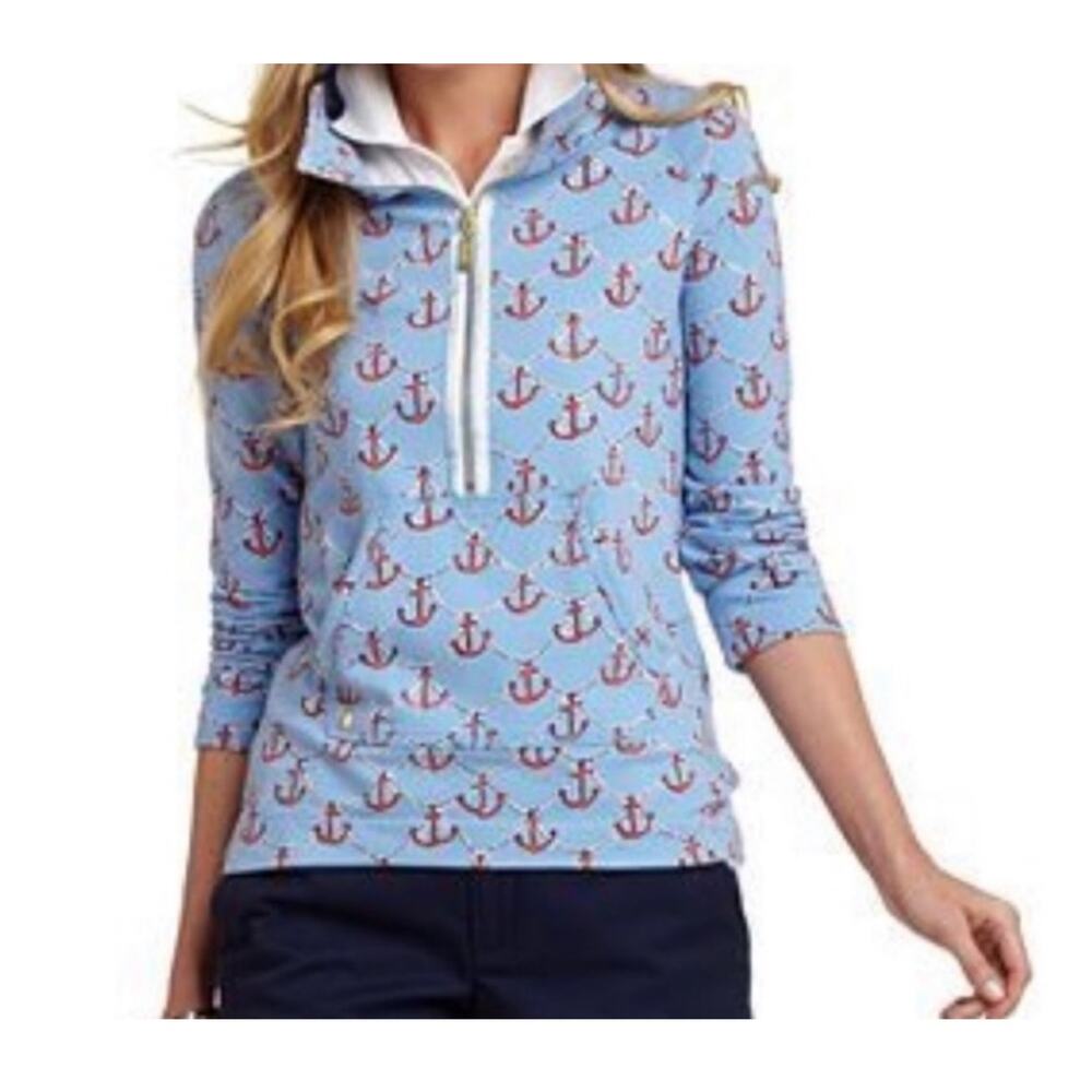 Lilly Pulitzer Small Red White Blue Nautical Popover quarter zip size small